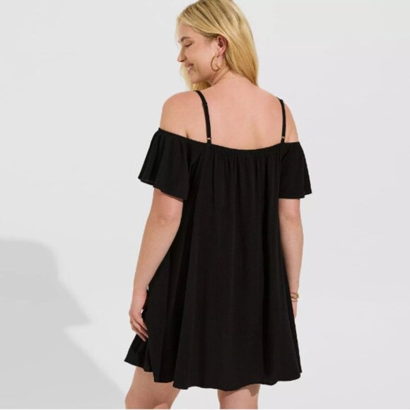 Torrid NWT Mini Gauze Cold Shoulder Trapeze Dress Black  Size L (0) - Picture 3 of 16